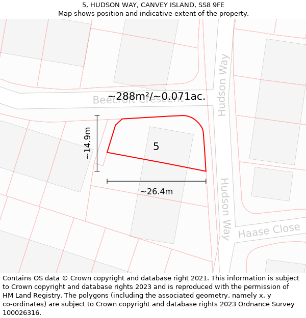 5, HUDSON WAY, CANVEY ISLAND, SS8 9FE: Plot and title map