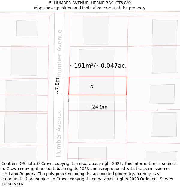 5, HUMBER AVENUE, HERNE BAY, CT6 8AY: Plot and title map