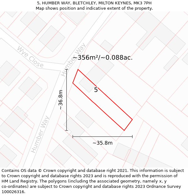 5, HUMBER WAY, BLETCHLEY, MILTON KEYNES, MK3 7PH: Plot and title map