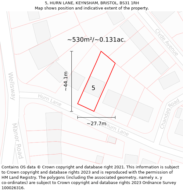 5, HURN LANE, KEYNSHAM, BRISTOL, BS31 1RH: Plot and title map