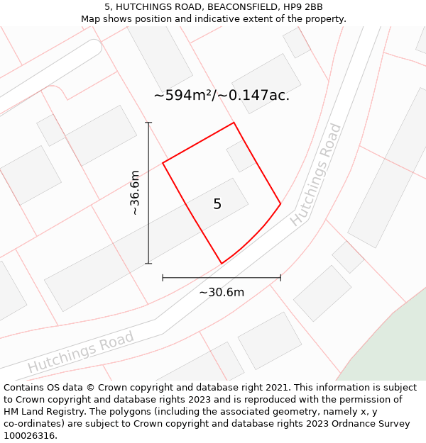 5, HUTCHINGS ROAD, BEACONSFIELD, HP9 2BB: Plot and title map