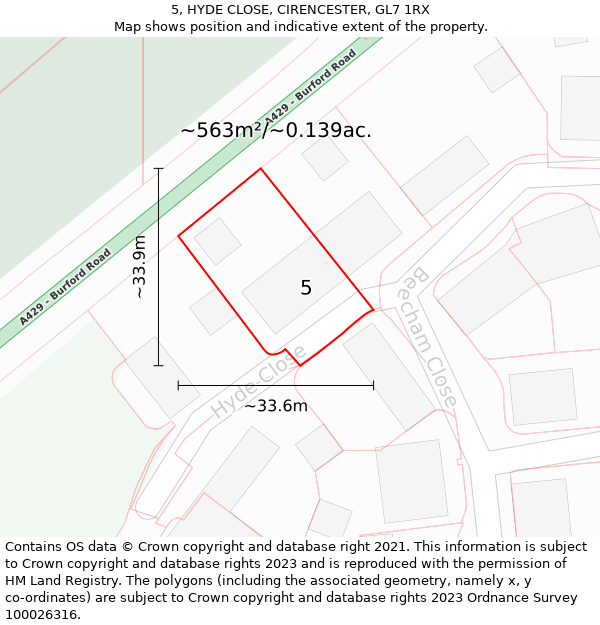 5, HYDE CLOSE, CIRENCESTER, GL7 1RX: Plot and title map