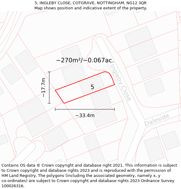 5, INGLEBY CLOSE, COTGRAVE, NOTTINGHAM, NG12 3QR: Plot and title map
