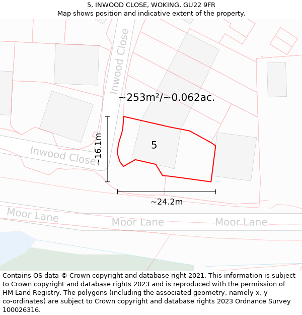 5, INWOOD CLOSE, WOKING, GU22 9FR: Plot and title map