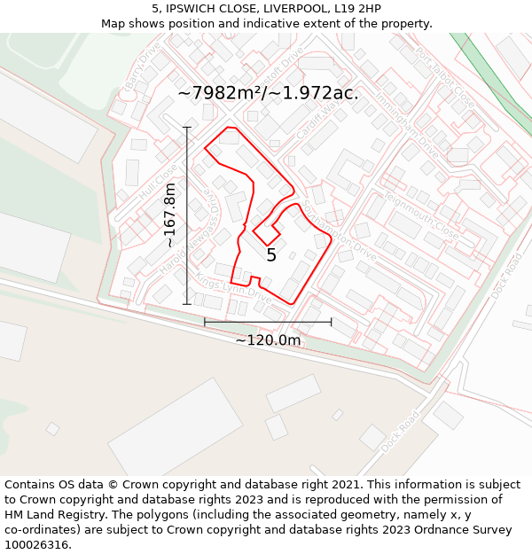 5, IPSWICH CLOSE, LIVERPOOL, L19 2HP: Plot and title map