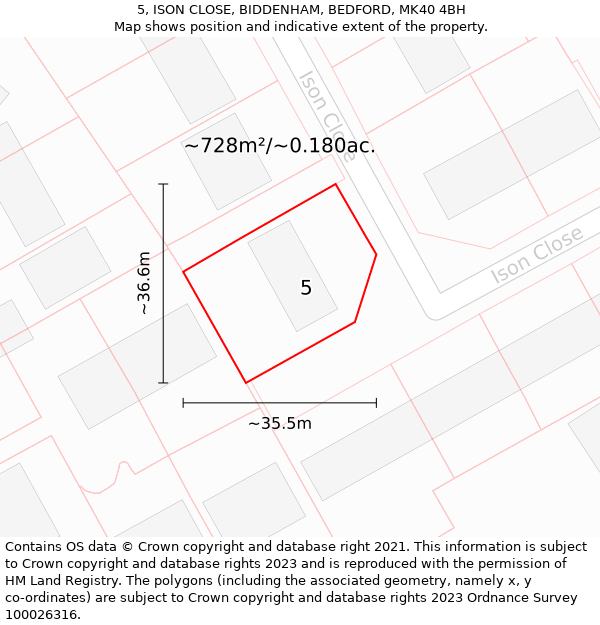 5, ISON CLOSE, BIDDENHAM, BEDFORD, MK40 4BH: Plot and title map