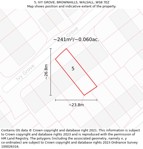 5, IVY GROVE, BROWNHILLS, WALSALL, WS8 7EZ: Plot and title map