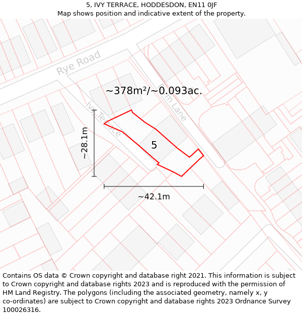 5, IVY TERRACE, HODDESDON, EN11 0JF: Plot and title map