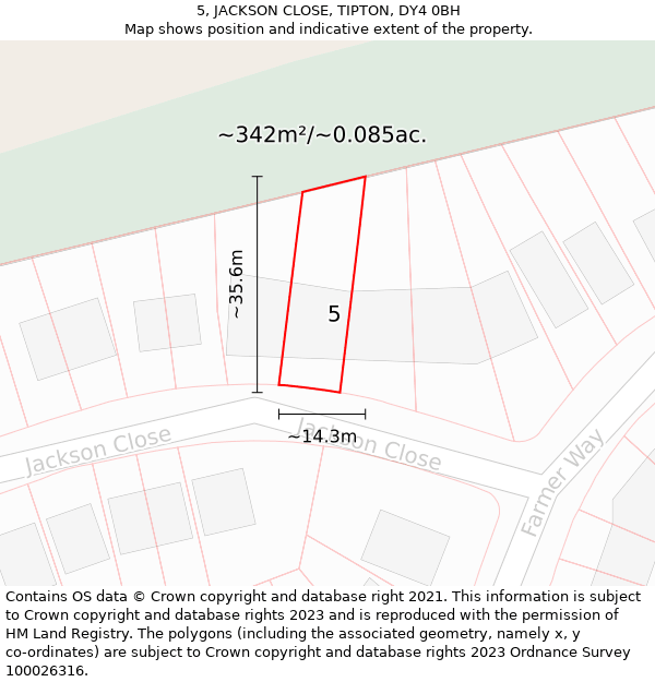 5, JACKSON CLOSE, TIPTON, DY4 0BH: Plot and title map