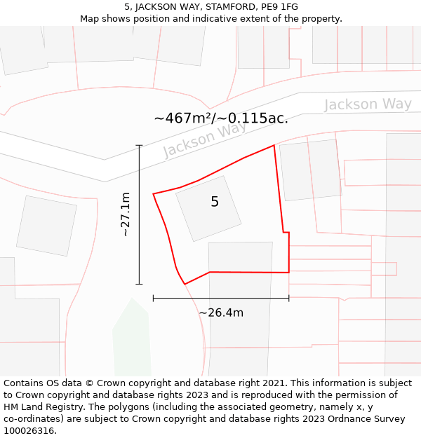 5, JACKSON WAY, STAMFORD, PE9 1FG: Plot and title map