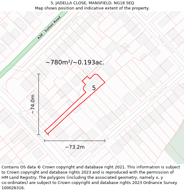 5, JADELLA CLOSE, MANSFIELD, NG18 5EQ: Plot and title map