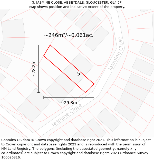 5, JASMINE CLOSE, ABBEYDALE, GLOUCESTER, GL4 5FJ: Plot and title map