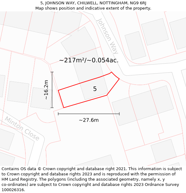 5, JOHNSON WAY, CHILWELL, NOTTINGHAM, NG9 6RJ: Plot and title map