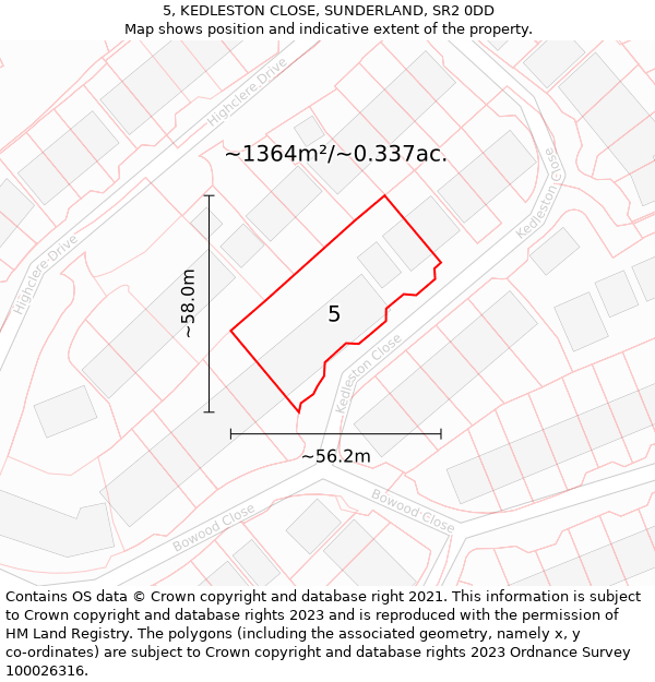 5, KEDLESTON CLOSE, SUNDERLAND, SR2 0DD: Plot and title map