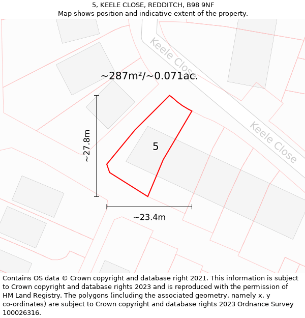 5, KEELE CLOSE, REDDITCH, B98 9NF: Plot and title map