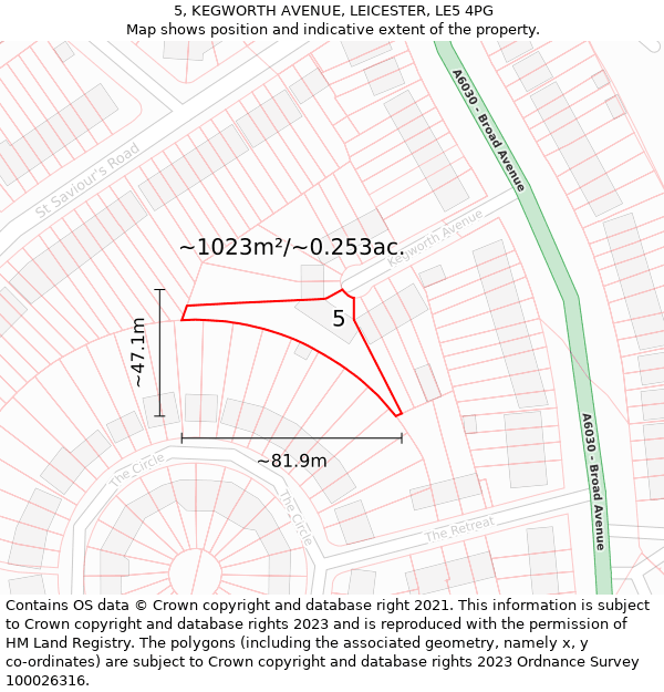 5, KEGWORTH AVENUE, LEICESTER, LE5 4PG: Plot and title map