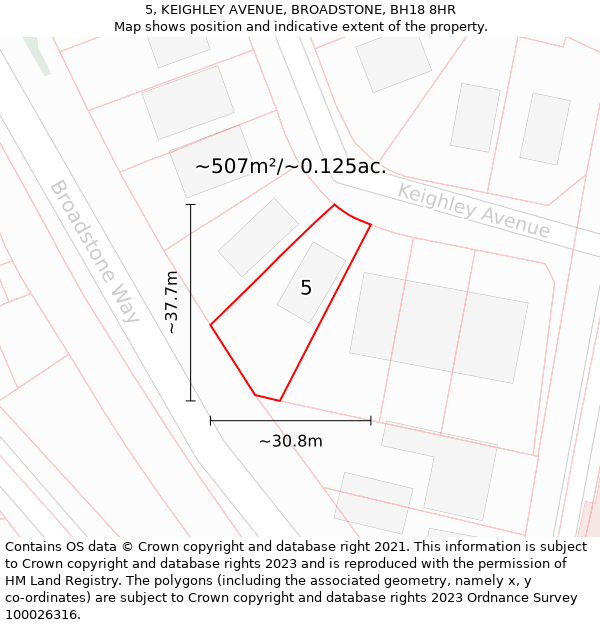 5, KEIGHLEY AVENUE, BROADSTONE, BH18 8HR: Plot and title map