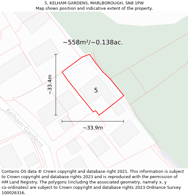 5, KELHAM GARDENS, MARLBOROUGH, SN8 1PW: Plot and title map