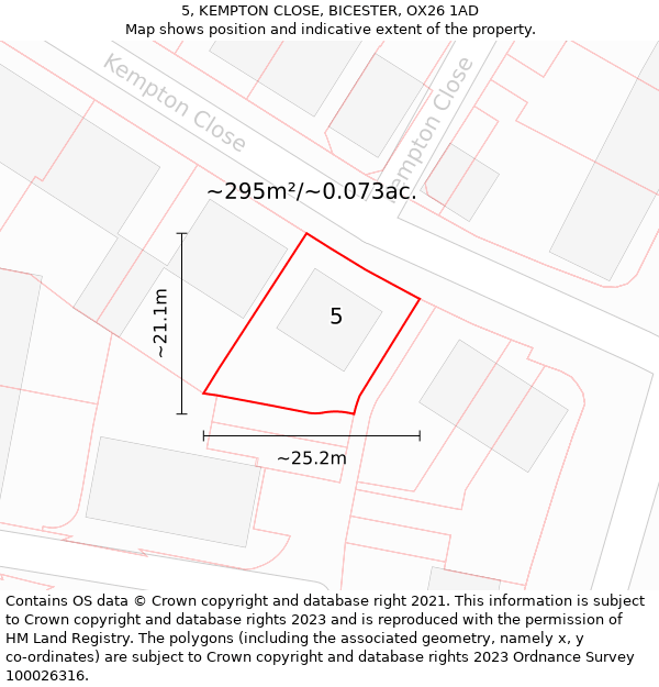 5, KEMPTON CLOSE, BICESTER, OX26 1AD: Plot and title map