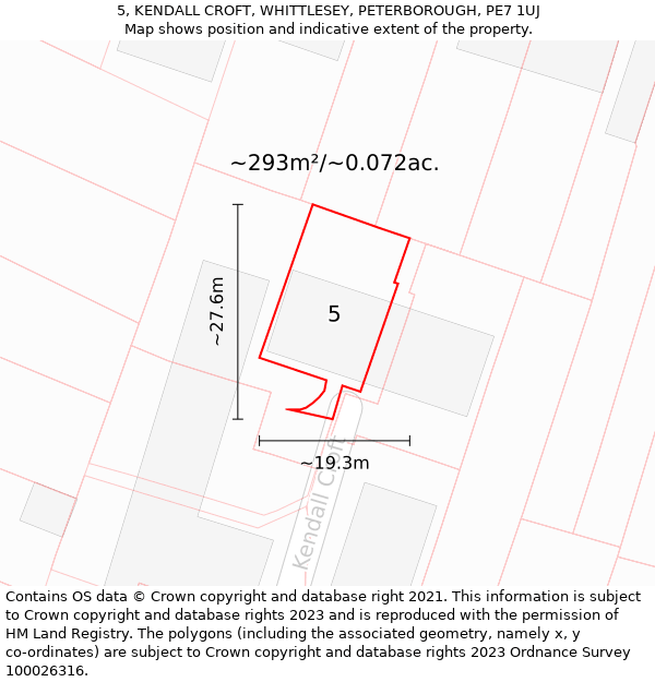 5, KENDALL CROFT, WHITTLESEY, PETERBOROUGH, PE7 1UJ: Plot and title map