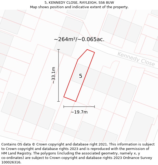 5, KENNEDY CLOSE, RAYLEIGH, SS6 8UW: Plot and title map