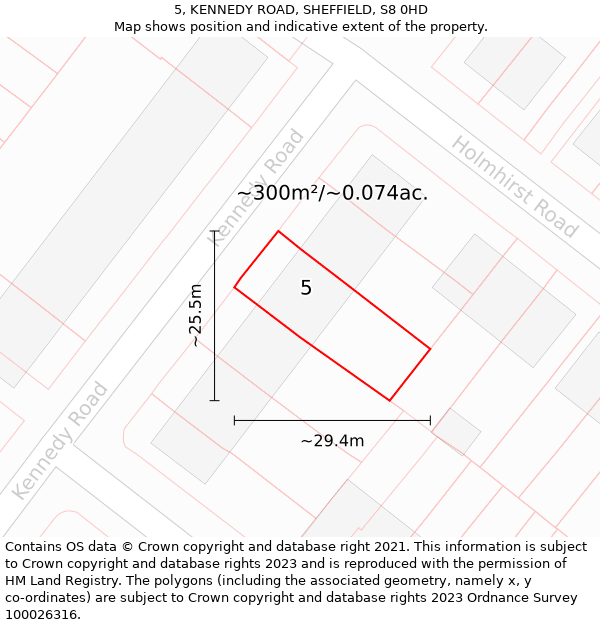 5, KENNEDY ROAD, SHEFFIELD, S8 0HD: Plot and title map