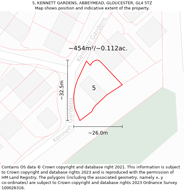 5, KENNETT GARDENS, ABBEYMEAD, GLOUCESTER, GL4 5TZ: Plot and title map