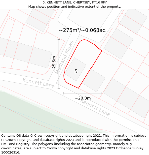 5, KENNETT LANE, CHERTSEY, KT16 9FY: Plot and title map