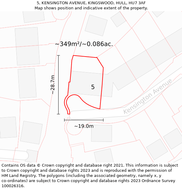 5, KENSINGTON AVENUE, KINGSWOOD, HULL, HU7 3AF: Plot and title map