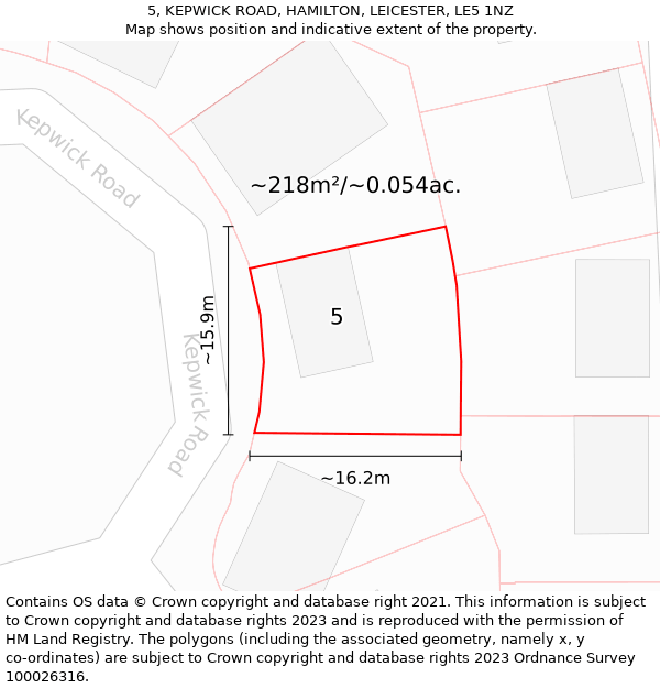 5, KEPWICK ROAD, HAMILTON, LEICESTER, LE5 1NZ: Plot and title map