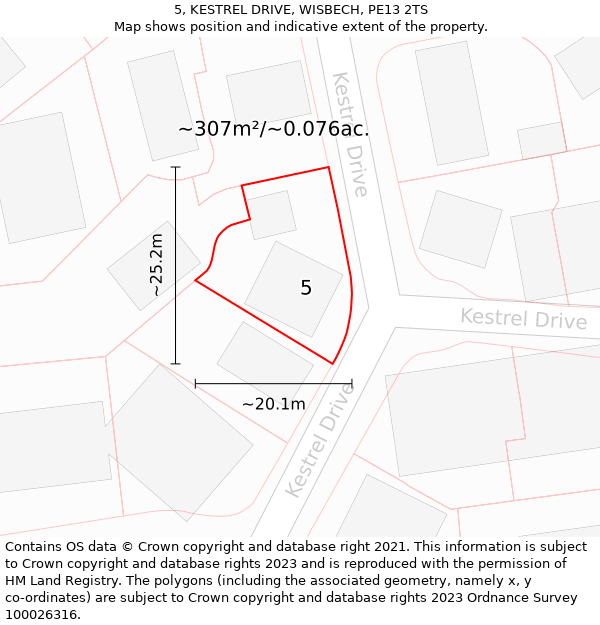 5, KESTREL DRIVE, WISBECH, PE13 2TS: Plot and title map