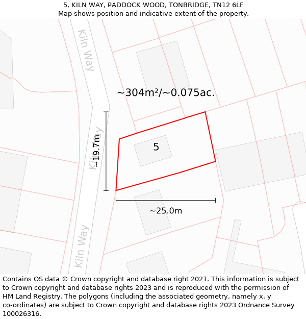 5, KILN WAY, PADDOCK WOOD, TONBRIDGE, TN12 6LF: Plot and title map