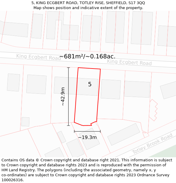 5, KING ECGBERT ROAD, TOTLEY RISE, SHEFFIELD, S17 3QQ: Plot and title map