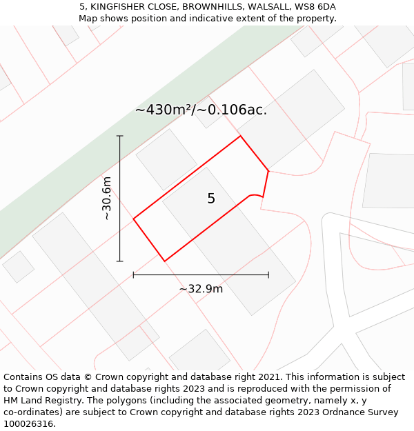 5, KINGFISHER CLOSE, BROWNHILLS, WALSALL, WS8 6DA: Plot and title map