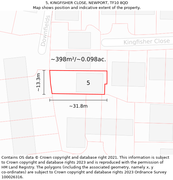 5, KINGFISHER CLOSE, NEWPORT, TF10 8QD: Plot and title map