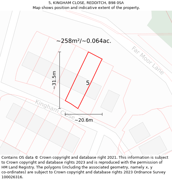 5, KINGHAM CLOSE, REDDITCH, B98 0SA: Plot and title map