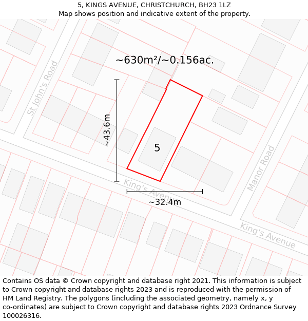 5, KINGS AVENUE, CHRISTCHURCH, BH23 1LZ: Plot and title map