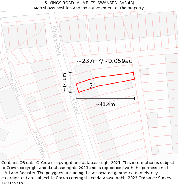 5, KINGS ROAD, MUMBLES, SWANSEA, SA3 4AJ: Plot and title map