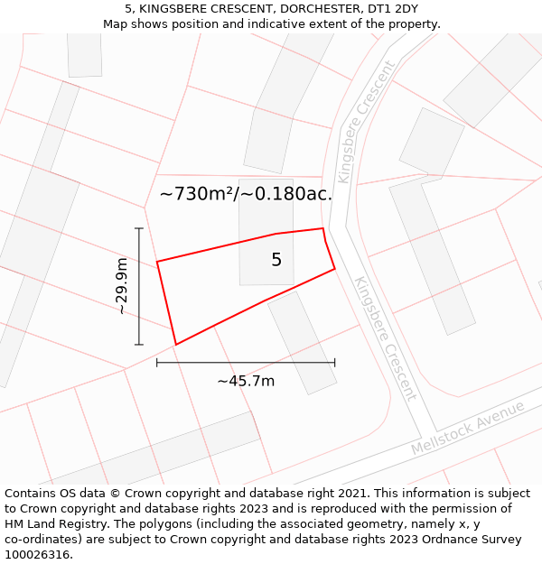 5, KINGSBERE CRESCENT, DORCHESTER, DT1 2DY: Plot and title map