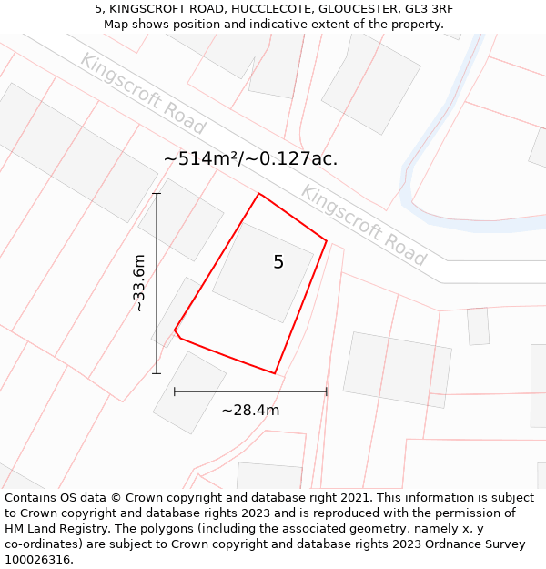 5, KINGSCROFT ROAD, HUCCLECOTE, GLOUCESTER, GL3 3RF: Plot and title map