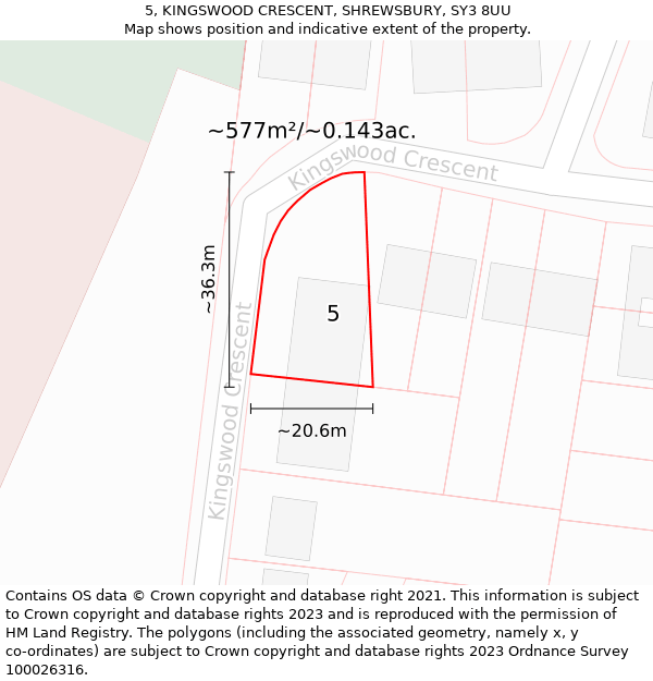 5, KINGSWOOD CRESCENT, SHREWSBURY, SY3 8UU: Plot and title map