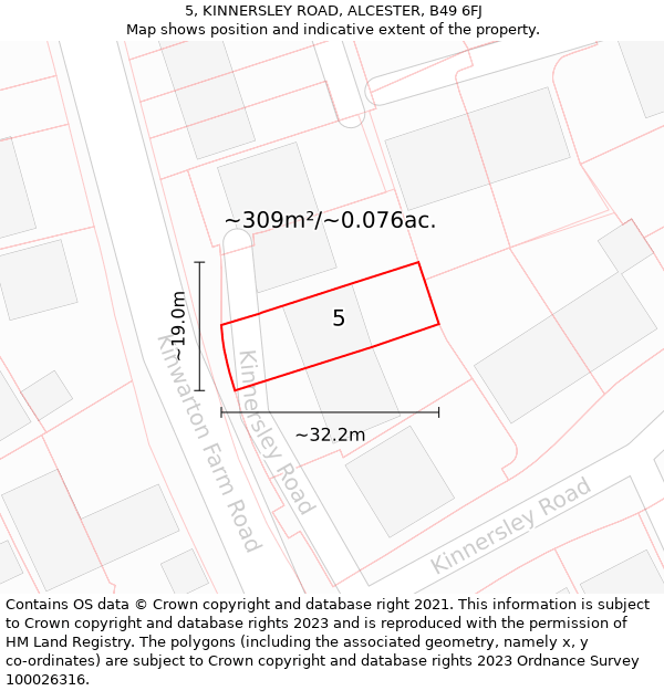 5, KINNERSLEY ROAD, ALCESTER, B49 6FJ: Plot and title map