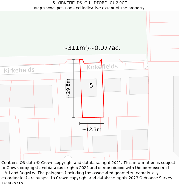 5, KIRKEFIELDS, GUILDFORD, GU2 9GT: Plot and title map