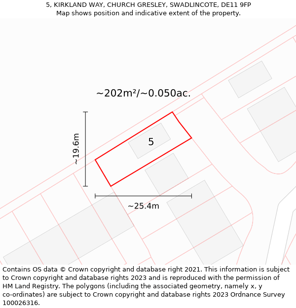 5, KIRKLAND WAY, CHURCH GRESLEY, SWADLINCOTE, DE11 9FP: Plot and title map