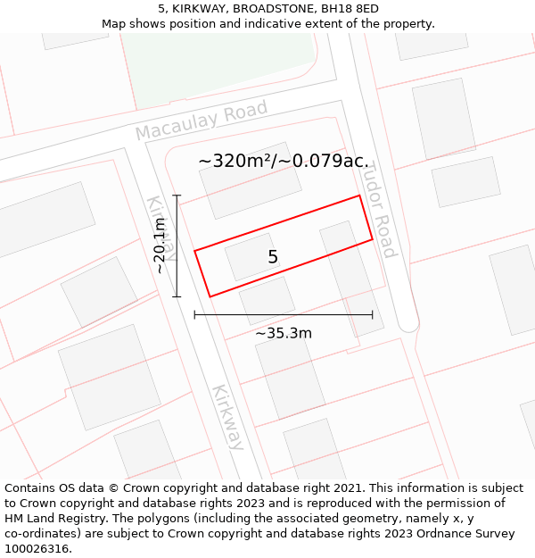 5, KIRKWAY, BROADSTONE, BH18 8ED: Plot and title map