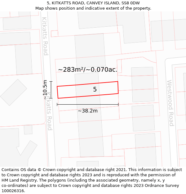 5, KITKATTS ROAD, CANVEY ISLAND, SS8 0DW: Plot and title map