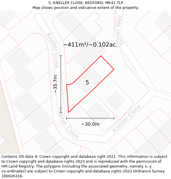 5, KNELLER CLOSE, BEDFORD, MK41 7LP: Plot and title map