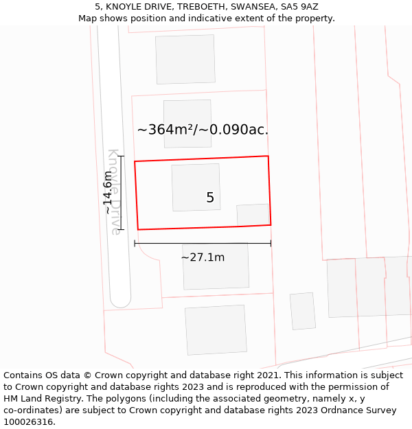 5, KNOYLE DRIVE, TREBOETH, SWANSEA, SA5 9AZ: Plot and title map