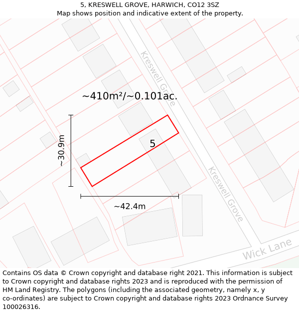 5, KRESWELL GROVE, HARWICH, CO12 3SZ: Plot and title map