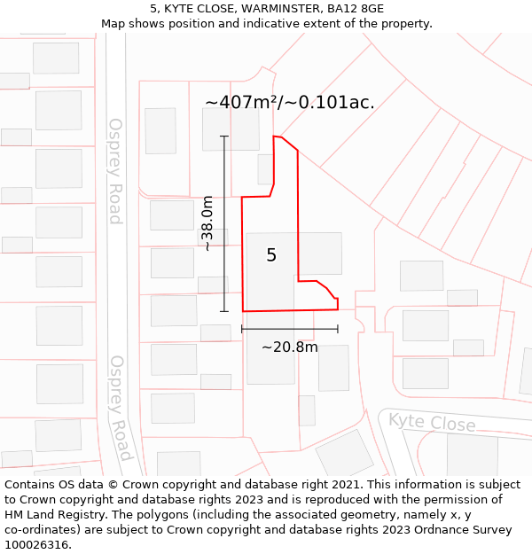 5, KYTE CLOSE, WARMINSTER, BA12 8GE: Plot and title map